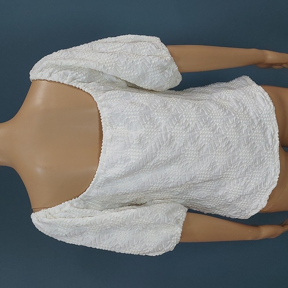 Lauren Conrad Boho Beachy Puff Off The Shoulder Off White Womens Size Large - Picture 3 of 9